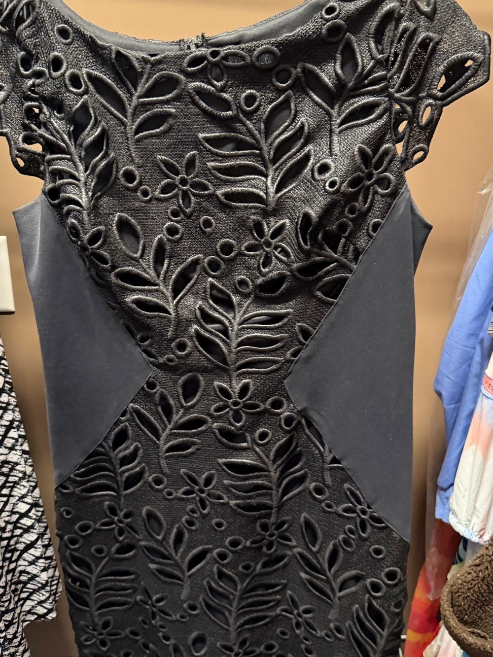 Eva Franco Black Floral Cutout Midi Dress